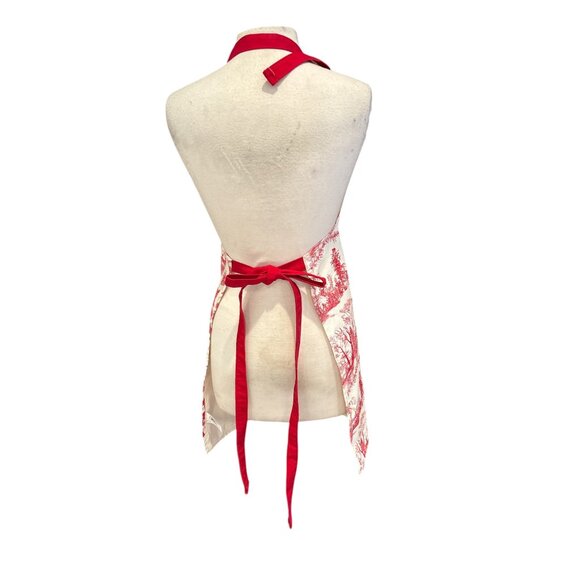 Michel Design Works Red Toile Apron With Adjustable Neck Strap & Ties - Picture 3 of 6